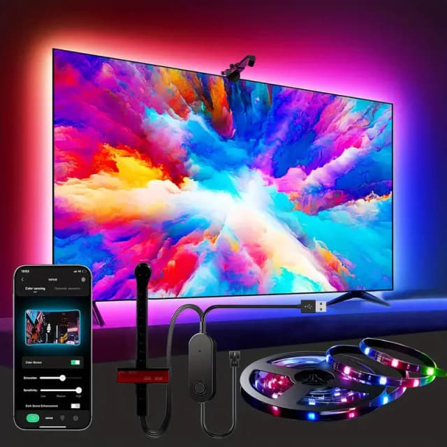 RGBIC LED テレビバックライトストリップ AR 色域センサーアプリ制御スマートスクリーン同期 55-75 インチゲームルーム雰囲気ライト用