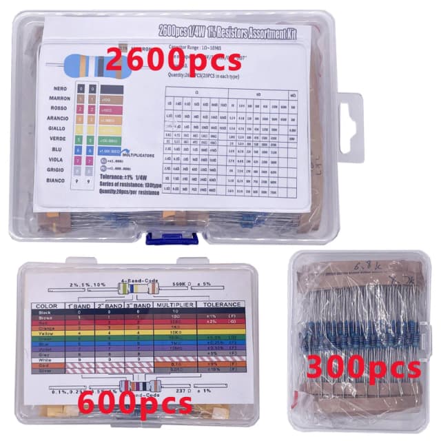 300/600/2600 個 1% 抵抗器セット抵抗 1/4W 金属皮膜抵抗器キット 10 オーム ~1M オーム 30/130 値電子部品キット