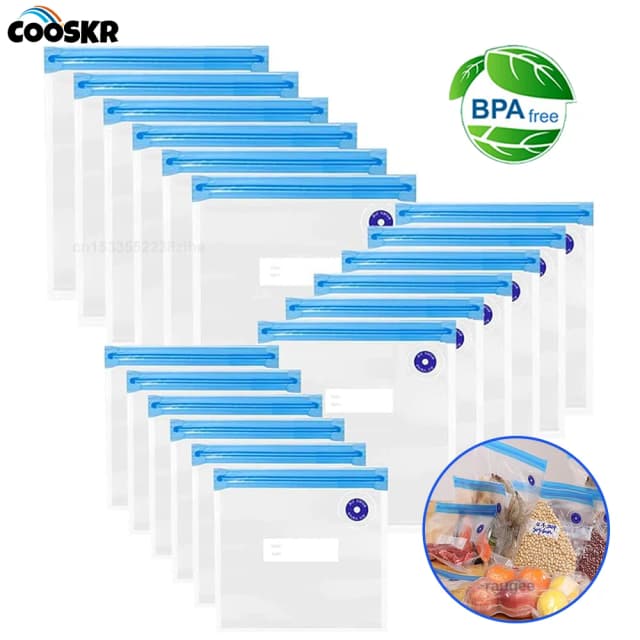 真空シーラーバッグ 真空包装袋 食品 再利用可能な真空食品新鮮保存袋 BPAフリー真空ジッパーバッグ 10個 30個