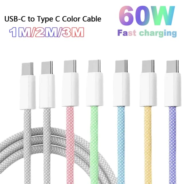 USB-C にタイプ C カラーケーブル PD 60 ワット Apple iPhone 15 急速充電サムスン Huawei 社 Xiaomi タイプ C 織りケーブルアクセサリー