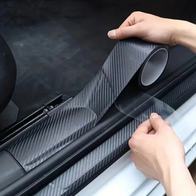 3D カーボンファイバーステッカーペースト車のしきい値保護フィルムアンチスクラッチ防水マットブラックナノステッカー車体用