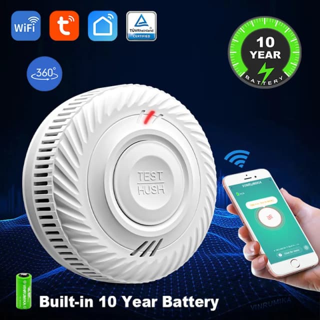 内蔵10年バッテリー煙探知器WiFi機能Tuyaスマートホームパーラー子供部屋キッチンショップ火災音警報センサー
